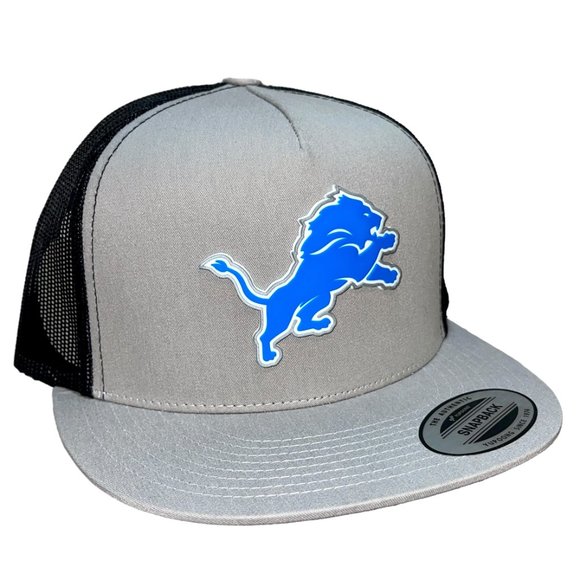 Detroit Lions YP Snapback Flat Bill Trucker Hat- Silver/ Black - Picture 3 of 4